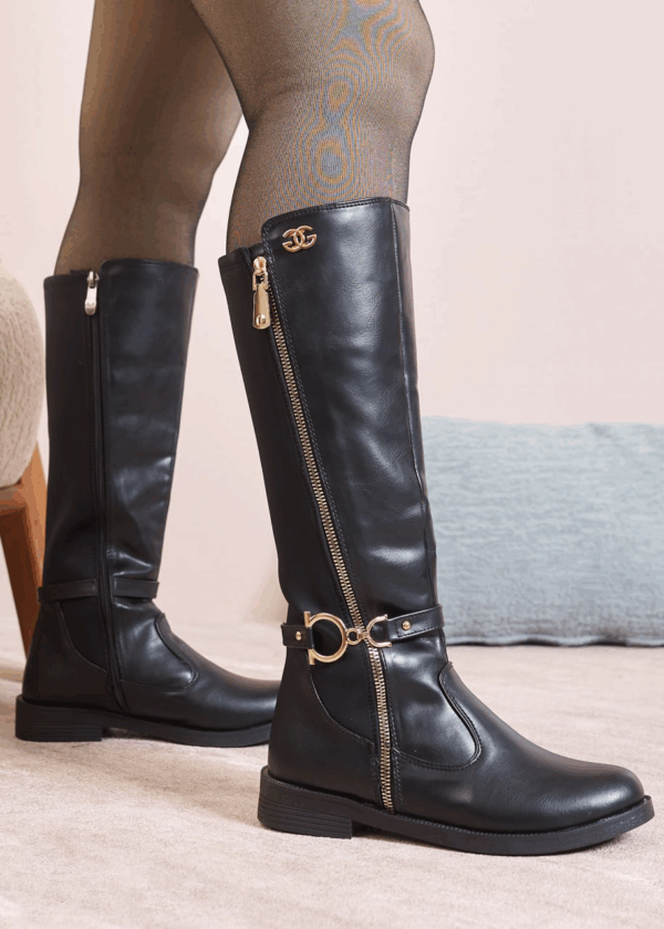 Katie Harness Detail Knee High Rider Boots